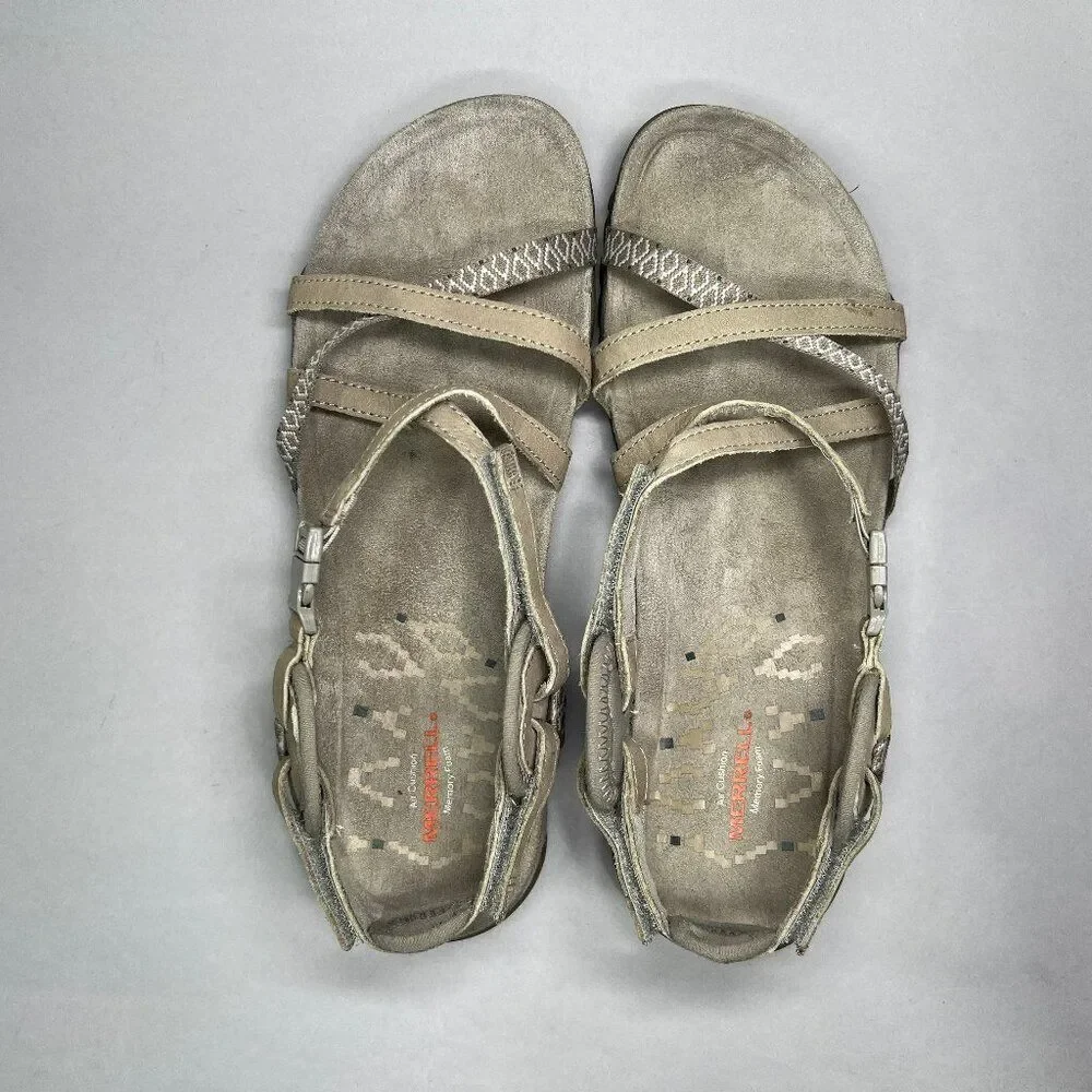 Merrell Terran Lattice II Sandal Women 10 Tan‎ Athletic Outdoor Hiking Flip Flop